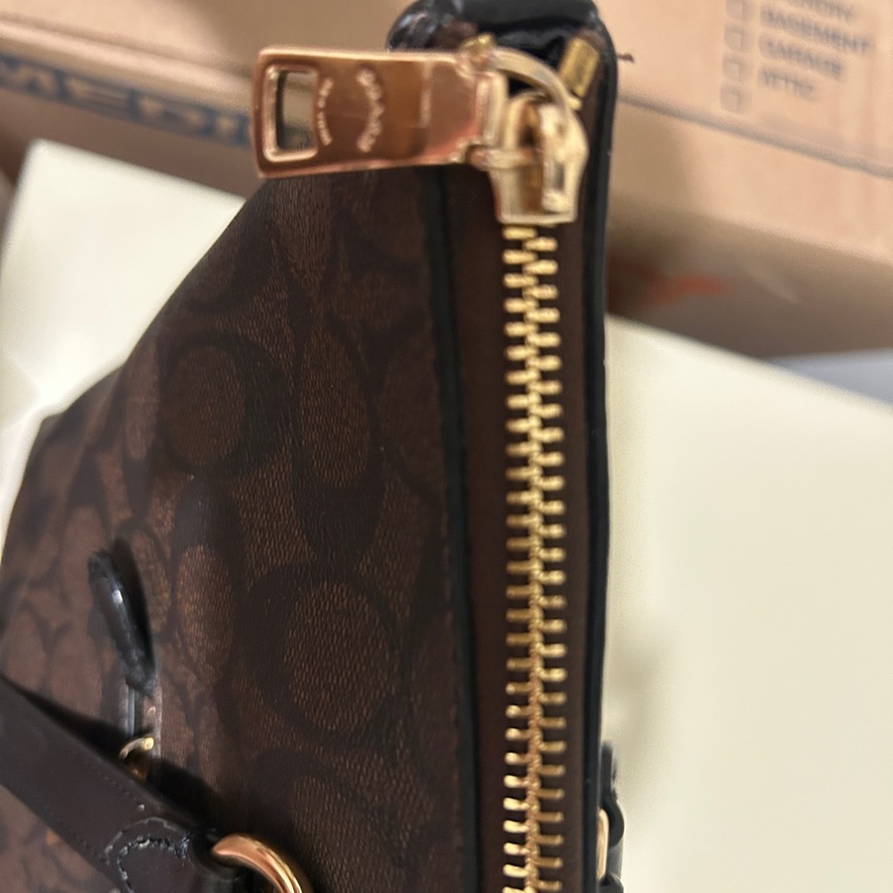 Coach Signature Canvas Brown and Black Tote - Picture 5 of 16